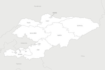  Vector map of Kyrgyzstan with regions and administrative divisions, and neighbouring countries and territories. Editable and clearly labeled layers.