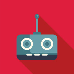 Poster - Cartoon remote control with antenna extending upwards, casting a long shadow on a red background
