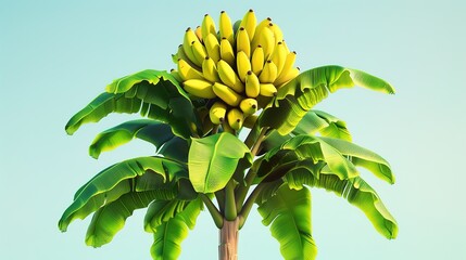 Wall Mural - A towering big banana tree, brimming with intricate details and clusters of ripe bananas, showcasing the bounty of nature's harvest.