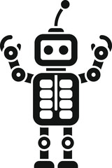 Sticker - Simple black and white icon of a cute robot raising its arms