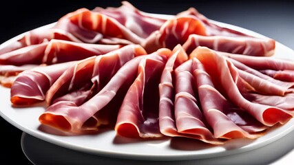 Wall Mural -  Deliciously thinly sliced ham on a plate ready to be savored