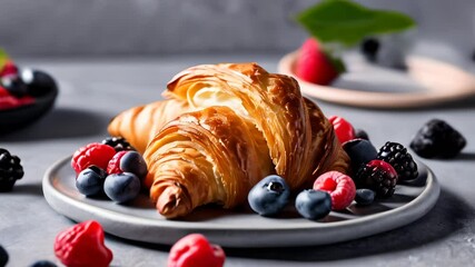 Wall Mural -  Deliciously baked pastry with fresh berries ready to be savored