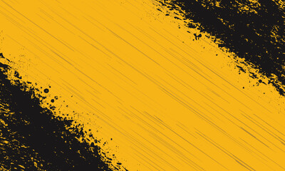 Textured abstract yellow black background with grunge brush strokes