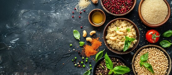 Leinwandbilder - Background image featuring healthy eating with quinoa Vegan food theme with copy space image
