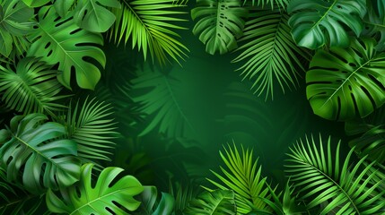 Wall Mural - lush tropical foliage frame with green background - perfect for summer, nature, and tropical design 