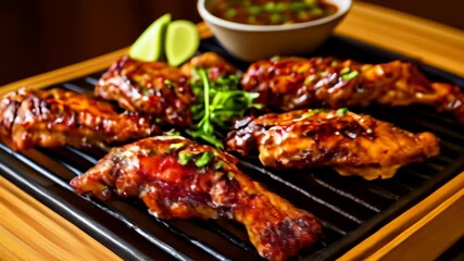 Canvas Print -  Delicious grilled chicken wings ready to be savored