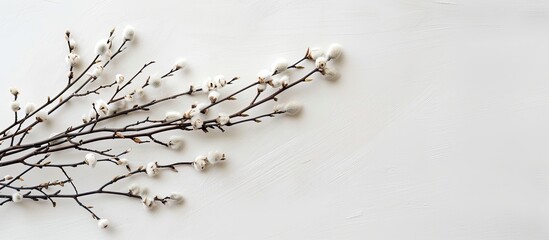 Sticker - A serene image of pussy willow branches on a white backdrop with copy space image available for additional content