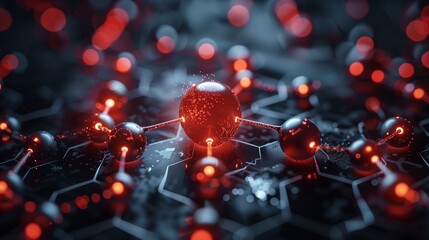 Poster - A close-up image showcasing a digital model of a molecular structure, highlighting the use of nanotechnology in the development of new materials.