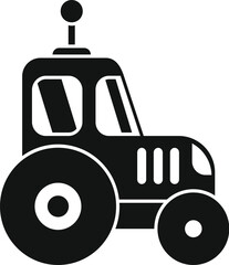 Poster - Black simple icon of a smart farm tractor with an antenna, using modern technologies for agriculture