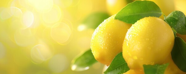 Lemon-themed background, podium for product, fruit and leaves, close up, fresh and vibrant, dynamic, Multilayer, sunny garden