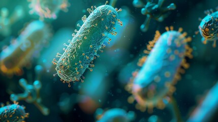 Poster - a microscopic image showcasing the intricate structure of bacteria, captured using advanced imaging 