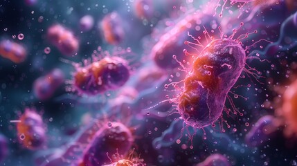 Poster - this image depicts a close-up view of microbial structures as seen through advanced imaging techniqu