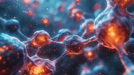Poster - A close-up image depicting a network of interconnected nodes, representing the use of nanotechnology in advanced medical imaging techniques.