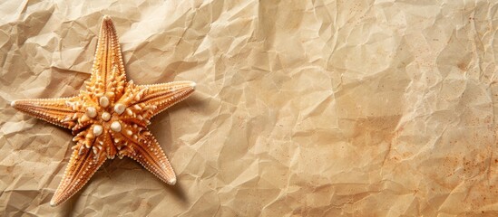 Canvas Print - Summer background concept with a starfish on a vintage brown paper texture providing a unique copy space image