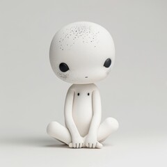 Wall Mural - Charming Kawaii Artist Sculpture in 3D Clay with Whimsical Tiny Eyes on White Background, Generative Ai