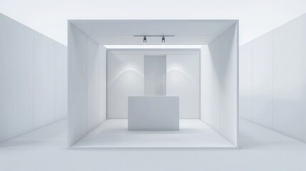 Poster - A blank booth system with modular panels in a 3D render. The design offers flexibility for customizing and displaying online graphic resources. 