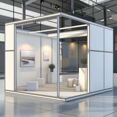 Poster - A blank booth system with modular panels in a 3D render. The design offers flexibility for customizing and displaying online graphic resources.