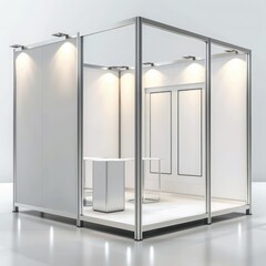 Poster - A blank booth system with modular panels in a 3D render. The design offers flexibility for customizing and displaying online graphic resources. 
