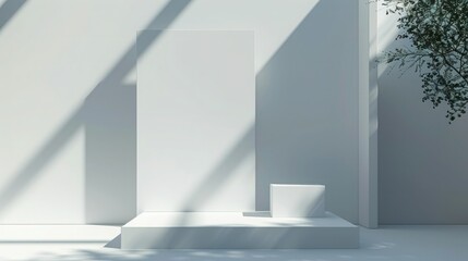 Poster - A minimalist 3D booth system with clean lines and neutral colors. This versatile background provides ample space for adding online graphic content.