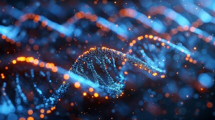 Poster - Study and analyze a complex blue and yellow structure using CRISPR technology for research purposes.