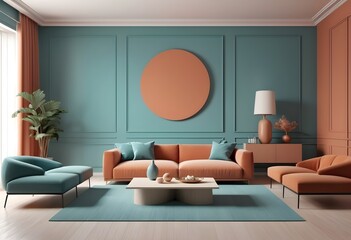 Modern living room interior 3d render design.