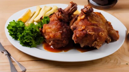 Canvas Print -  Delicious meal served on a wooden table