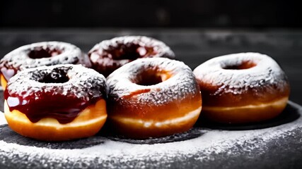 Canvas Print -  Deliciously tempting glazed donuts with a dusting of powdered sugar