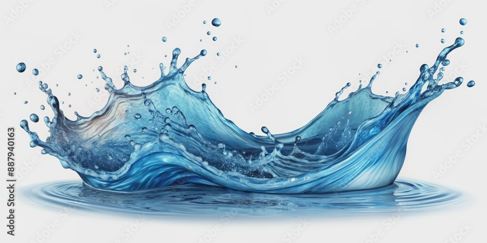 Transparent clear blue water splash with realistic waves and drops ...