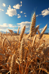 Wall Mural - there are many wheat stalks in a field with a blue sky