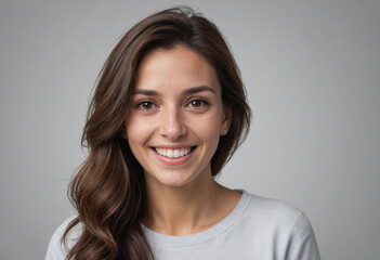 Portrait view of a regular happy smiling Argentina woman, ultra realistic, candid, social media, avatar image, plain solid background