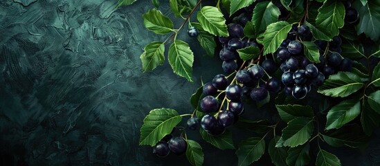 Canvas Print - A tree with dark purple fruits and green leaves depicted in an image with space for additional content