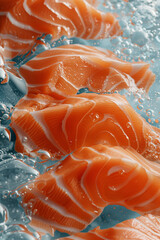 Wall Mural - there are salmon slices in the water on the table