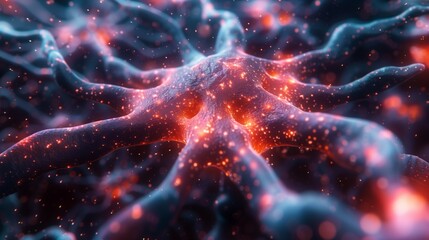 Poster - A close-up image of a neurons intricate structure, rendered in vibrant colors.