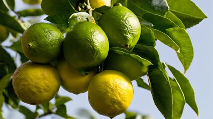 Canvas Print -  Bright citrus fruits hanging from a tree ready for harvest