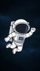cute white cartoon astronaut flying in zero gravity space wallpaper