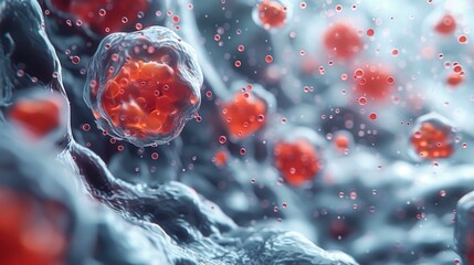 Poster - A virtual simulation depicting nanoparticles interacting in a fluid medium.