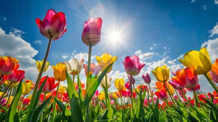 Canvas Print - Colorful Tulips Blooming in the Spring Sunlight.