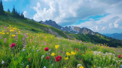 Wall Mural - Wildflowers Blooming in a Mountain Meadow.