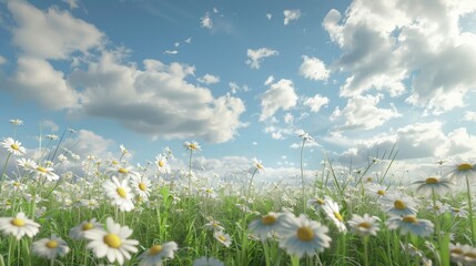 Canvas Print - Daisy Field Under Blue Sky.