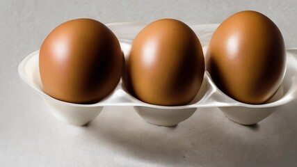 Poster -  Freshly laid eggs in a carton ready for breakfast