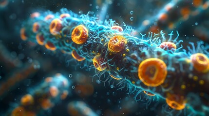 Poster - A microscopic image depicting a futuristic vision of synthetic biology with intricate details.