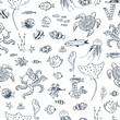 © GooseFrol - Seamless vector line pattern with sea animals, fish in cartoon style.