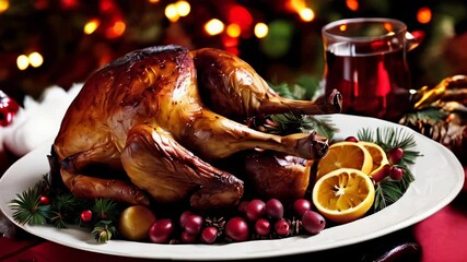 Canvas Print -  Delicious roasted turkey with festive garnish ready for a holiday feast