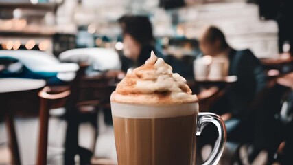 Canvas Print -  Deliciously frothy hot chocolate in a cozy café setting