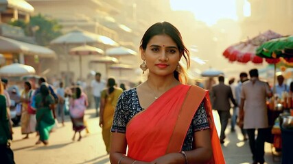 Poster - Young Indian woman walking street