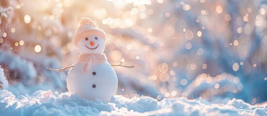 Wall Mural - A snow sculpture of a snowman in a winter setting with a copy space image available