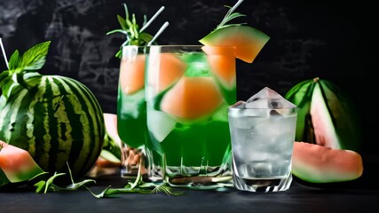 Poster -  Refreshing summer cocktails with watermelon and mint