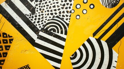 Abstract Yellow and Black Graffiti Wall.