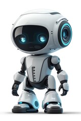 Poster - Advanced humanoid robot with blue eyes in a futuristic setting