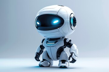 Poster - Advanced humanoid robot with blue eyes in a futuristic setting